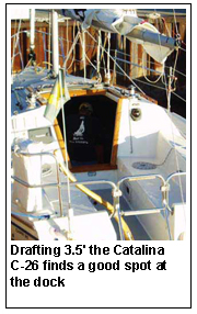 Drafting 3.5' the Catalina C-26 finds a good spot at the dock