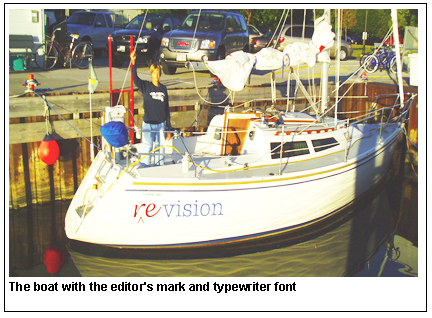 The boat with the editor's mark and typewriter font