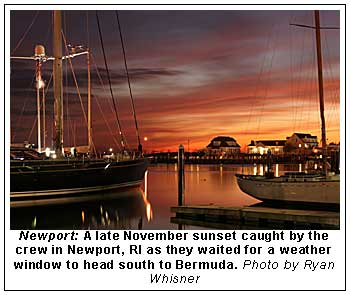 A late November sunset caught by the crew in Newport, RI as they waited for a weather window to head south to Bermuda