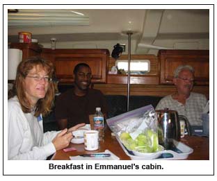 Breakfast in Emmanuel's cabin.