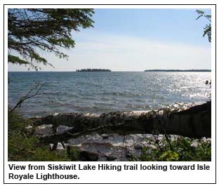 View from Siskiwit Lake Hiking trail looking toward Isle Royale Lighthouse.