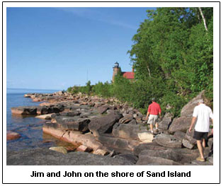 Jim and John on the shore of Sand Island