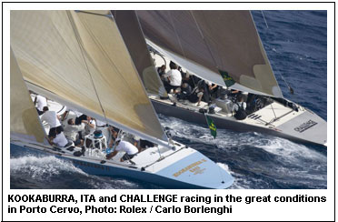 KOOKABURRA, ITA and CHALLENGE racing in the great conditions in Porto Cervo, Photo: Rolex/Carlo Borlenghi