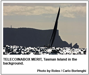 TELECOINABOX MERIT, Tasman Island in the background.