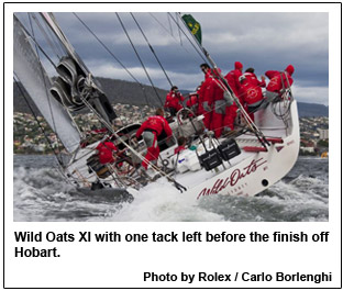 Wild Oats XI with one tack left before the finish off Hobart.