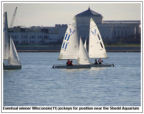 Eventual winner Wisconsin(11) jockeys for position near the Shedd Aquarium