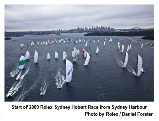 Start of 2009 Rolex Sydney Hobart Race from Sydney Harbour , Photo by Rolex / Daniel Forster.