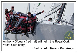 Anthony O'Leary (red hat) will helm the Royal Cork Yacht Club entry, Photo credit: Rolex / Kurt Arrigo