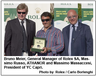 Bruno Meier, General Manager of Rolex SA, Massimo Russo, ATHANOR and Massimo Massaccesi, President of YC Capri.