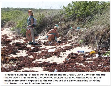 Treasure hunting at Black Point Settlement on Great Guana Cay from the trip that shows a little of what the beaches looked like filled with plastics. Pretty much every beach exposed to the east looked the same, meaning anything that floated accumulated on the beach.