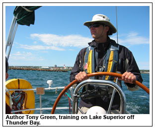 Author Tony Green, training on Lake Superior off Thunder Bay.