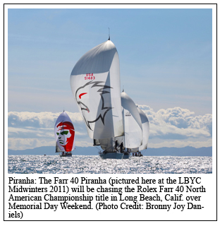 The Farr 40 Piranha (pictured here at the LBYC Midwinters 2011) will be chasing the Rolex Farr 40 North American Championship title in Long Beach, Calif. over Memorial Day Weekend. (Photo Credit: Bronny Joy Daniels)