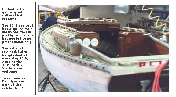 Stern Gaff-Rigged Sailboat being restored in White Bear Lake, Minnesota.