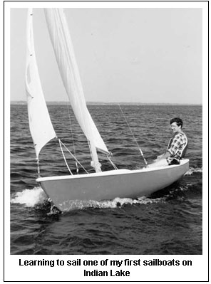 Learning to sail one of my first sailboats on Indian Lake
