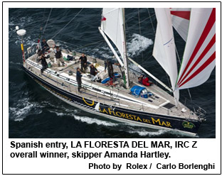 Spanish entry, LA FLORESTA DEL MAR, IRC Z overall winner, skipper Amanda Hartley.