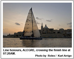 Line honours, ALEGRE, crossing the finish line at 07:20AM.