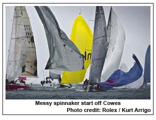 Messy spinnaker start off Cowes, Photo credit: Rolex / Kurt Arrigo