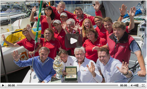 Hickman and his crew - Rolex Sydney Hobart received the Tattersall’s Cup and Rolex timepiece