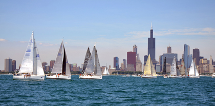 The Beneteau-36.7 fleet starts the 103rd Chicago Yacht Club Race to Mackinac. Photo by MISTE Photography.