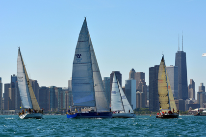 The Cruising Division starts the 103rd Chicago Yacht Club Race to Mackinac. Photo by MISTE Photography.