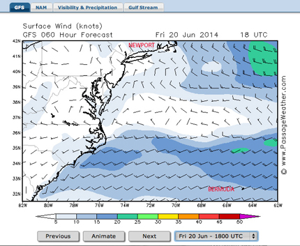 Surface wind prediction for 1800 UTC June 20, 2014