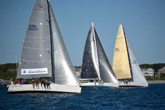 Crazy Horse, a JV50 skippered by Kevin McLaughlin (in middle) is among the top four on elapsed time for the St David's Lighthouse division