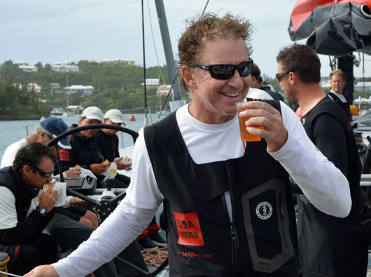 All smiles. Ken Read enjoying an early Dark'n Stormy rum to celebrate COMANCHE's record. Photo: Barry Pickthall/PPL