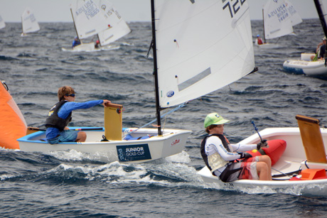 Photo: Left, St. Thomas’ Teddy Nicolosi, who finished second overall, right behind the BVI’s Rayne Duff, Right, overall winner of the 2014 International Optimist Regatta.