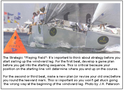 It’s important to think about strategy before you start sailing up the windward leg, Photo by J.H. Peterson