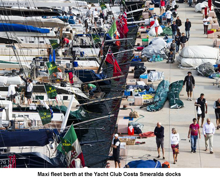 Maxi fleet berth at the Yacht Club Costa Smeralda docks