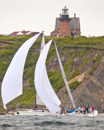 Competitors pass South East Light on Block Island while racing at Storm Trysail Club�s Block Island Race Week 2011 (Photo Credit Rolex/Daniel Forster)