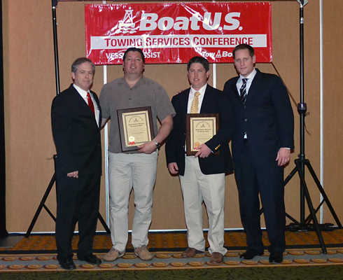 (L to R) BoatUS Vice President Public Affairs Scott Croft, TowBoatUS Yonkers Captain Daniel Higgins, TowBoatUS Beaufort Captain Lee Sykes, BoatUS CEO Brian Wesselman
