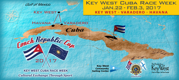 (Key West Cuba Race Week is a four-part series with three distance legs that form a triangle between Key West, Varadaro and Havana. The ultimate prize is the Conch Republic Cup.