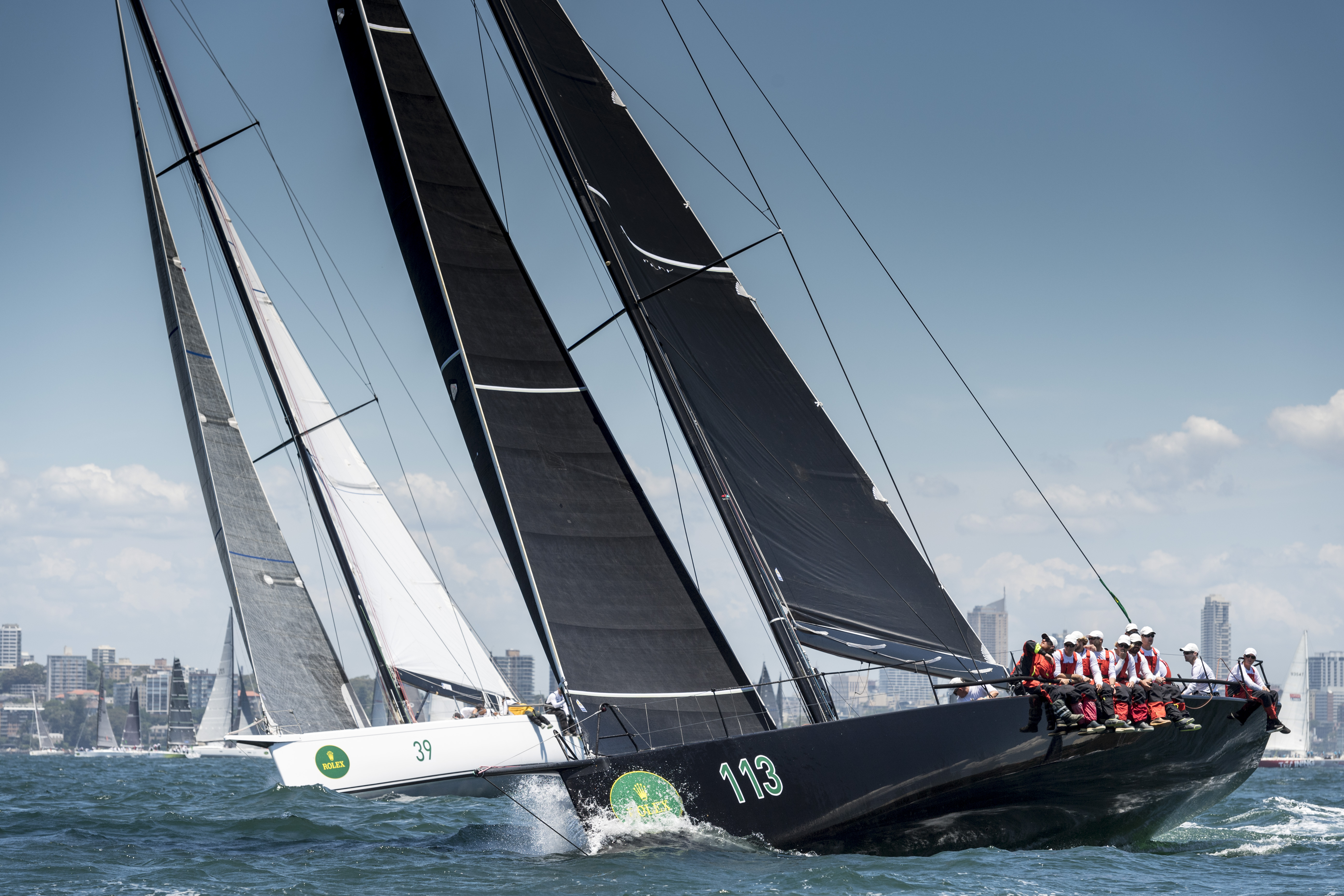TRITON and CHINESE WHISPER making good progress shortly after the 2016 Rolex Sydney Hobart race start