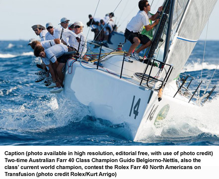 Two-time Australian Farr 40 Class Champion Guido Belgiorno-Nettis, also the class� current world champion, contest the Rolex Farr 40 North Americans on Transfusion (photo credit Rolex/Kurt Arrigo)