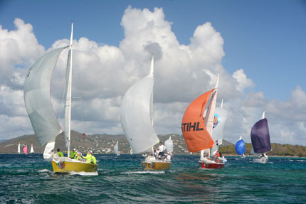 The IC24 Class makes a spectacular and spectator-friendly last-race finish in Cowpet Bay.