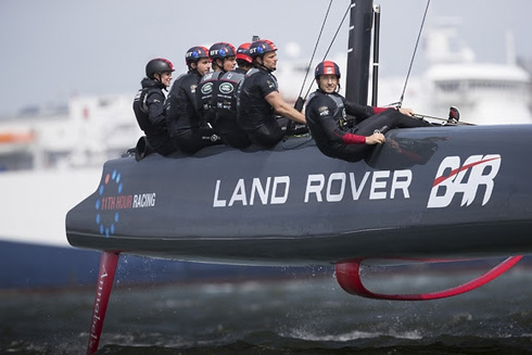 The Duchess of Cambridge hits 38 mph with the British America's Cup Challenger on the Solent (c) Lloyd images