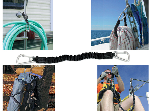 Stronger, tougher and more secure than a bungee cord, Davis Instruments' MiniShockle is a bungee cord on steroids. It's ideal when boating, camping, biking, motorcycle riding or anytime a load needs to be solidly and safely held in place. Featuring UV-resistant nylon webbing sewn over marine-grade elastomer, the MiniShockle uses 316 stainless steel wire gate snaps that hold up to 300 lbs. That's ten times the capacity of most standard bungee cords.