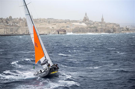 Dmitry Samohkhin's PETITE FLAMME (RUS) entering Marsamxett Harbour to cross the finish line 