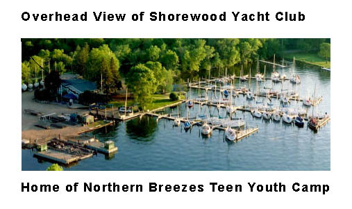 Overhead view of Shorewood Yacht Club. Home of Northern Breezes Teen Sailing Program on 23 foot Ensigns.