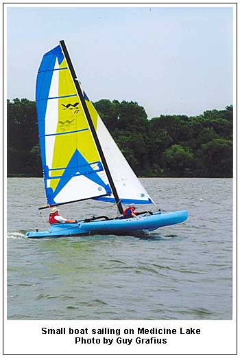 Small boat sailing on Medicine Lake