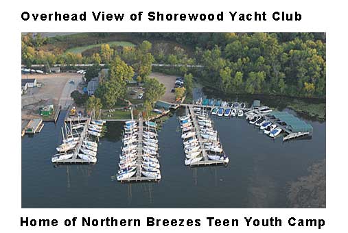 Overhead view of Shorewood Yacht Club. Home of Northern Breezes Teen Sailing Program on 23 foot Ensigns.