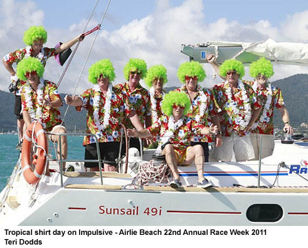 Tropical shirt day on Impulsive - Airlie Beach 22nd Annual Race Week 2011 Teri Dodds