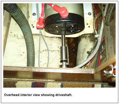 Overhead interior view showing driveshaft.