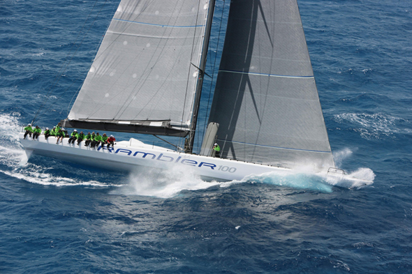 George David's Rambler 100 took line and overall IRC honors and set the monohull record in the RORC
Caribbean 600. The boat is also an entry in the TR 2011. Tim Wright photo for editorial use only.