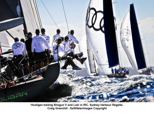 Hooligan trailing Shogun V and Loki in IRC. Sydney Harbour Regatta. Craig Greenhill - SaltWaterImages Copyright