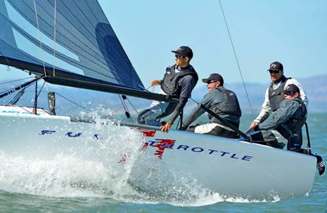 Brian Porter at the helm of Full Throttle on his way to winning the Sperry Top-Sider Melges 24 World Championship (Photo Credit ©2013 Pierrick Contin | IM24CA)