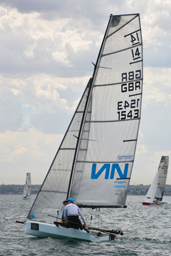 Britain�s Glenn Truswell and crew Sam Pascoe wait out the soft breeze and a start in today�s Practice Race Credit: Rhenny Cunningham - Sailing Shots