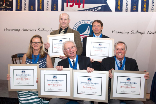 Top to bottom, left to right:  The NSHOF 2015 Class of Inductees - Gregory Merrick, who accepted the posthumous Lifetime Achievement Award for his father Sam Merrick;
Paul Foerster; JJ Fetter; Meade Gougeon, who accepted on behalf of his late brother Jan Gougeon as well; and Steve Colgate.