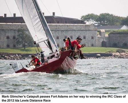 Mark Glimcher’s Catapult passes Fort Adams on her way to winning the IRC Class of the 2012 Ida Lewis Distance Race